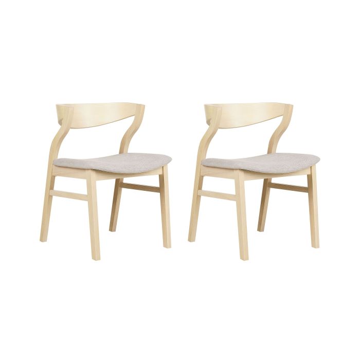 Set of 2 Dining Chairs Light Wood and Beige MAROA