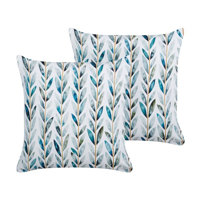Set of 2 Outdoor Cushions Leaf Motif 45 x 45 cm White and Green LOANO
