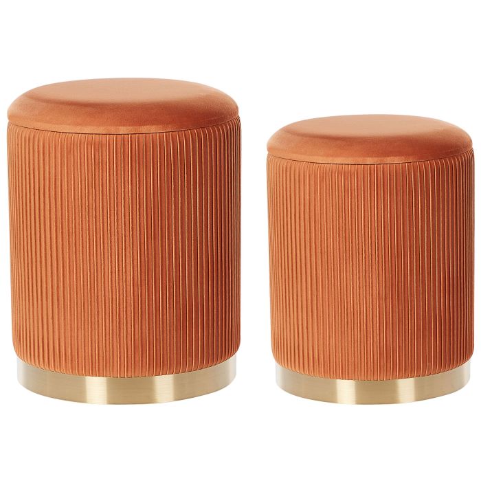 Set of 2 Velvet Storage Pouffes Orange MIRAMAR
