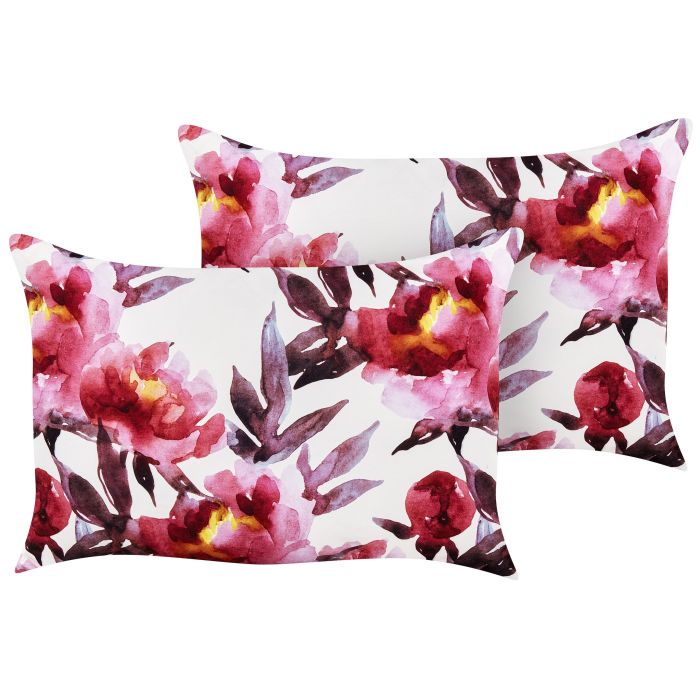 Set of 2 Outdoor Cushions Floral Pattern 40 x 60 cm White and Pink LANROSSO