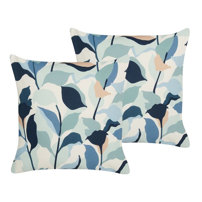 Set of 2 Outdoor Cushions Leaf Pattern 45 x 45 cm Blue VEGLINO