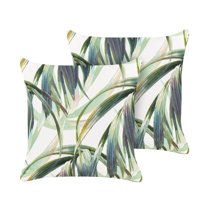 Set of 2 Outdoor Cushions Leaf Pattern 45 x 45 cm Green and White CALDERINA