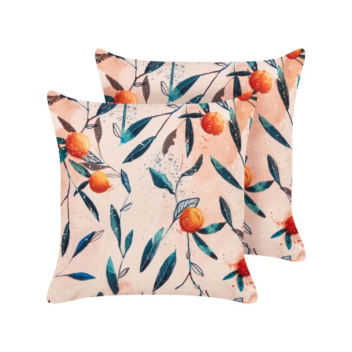 Set of 2 Outdoor Cushions Leaf Motif 45x45cm Multicolour