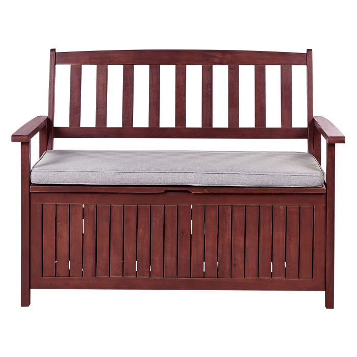 Acacia Wood Garden Bench with Storage 120 cm Mahogany Brown with Grey Cushion SOVANA