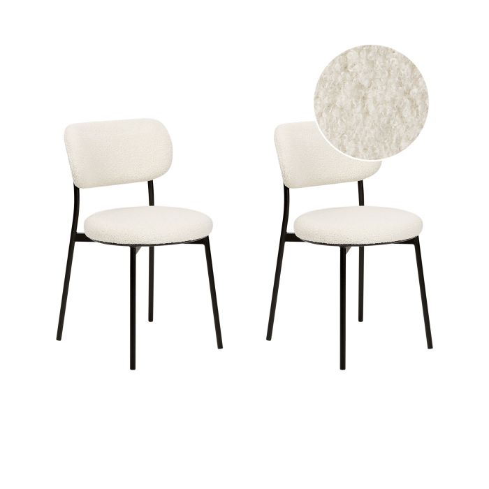 Set of 2 Boucle Dining Chairs Off-White CASEY