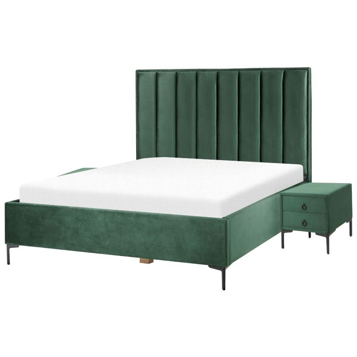 3 Piece Bedroom Set Velvet EU King Size Dark Green SEZANNE
