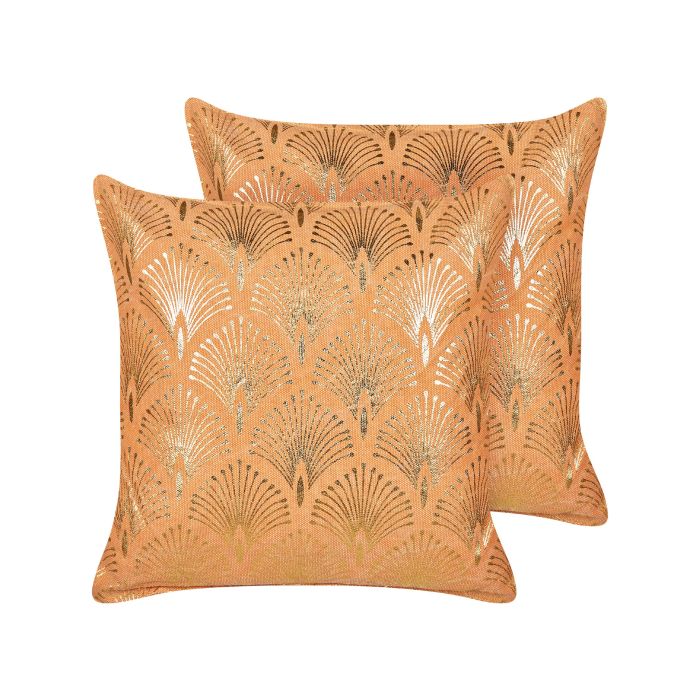 Set of 2 Cotton Cushions Geometric Pattern 45x45cm Orange