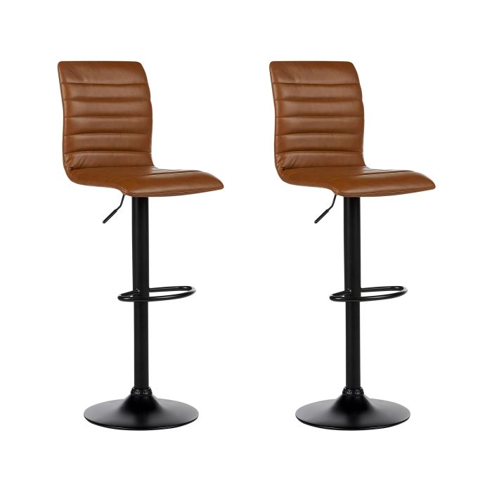 Set of 2 Bar Stools Brown Faux Leather LUCERNE II