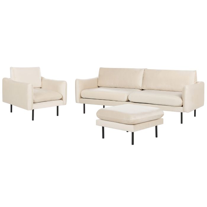 Velvet Living Room Set with Ottoman Light Beige VINTERBRO