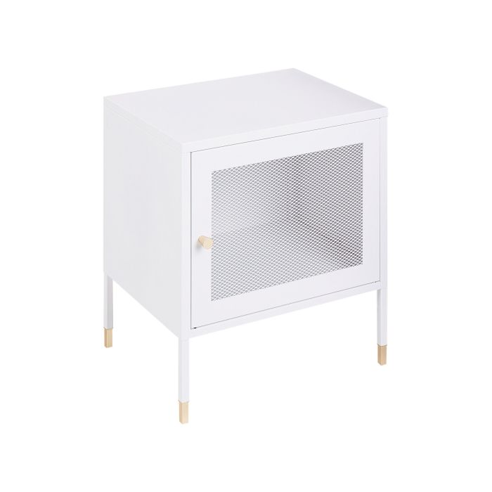 Mesh Door Steel Bedside Table White OSSETT