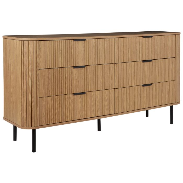 LISBON Oak Finish Chest of Drawers - Extra Large-sized, 6 Drawers