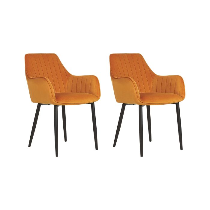 Set of 2 Velvet Dining Chairs Orange WELLSTON