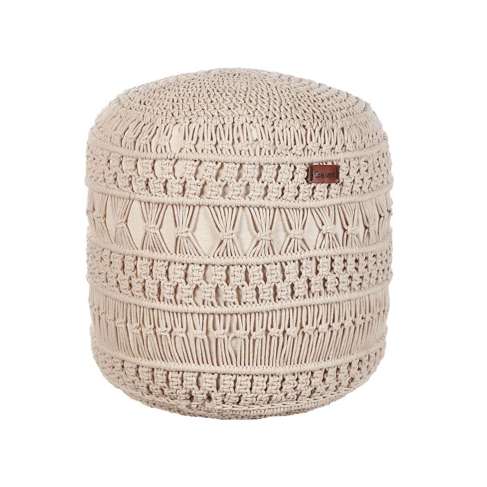 Cotton Macrame Pouffe Beige THAKOT