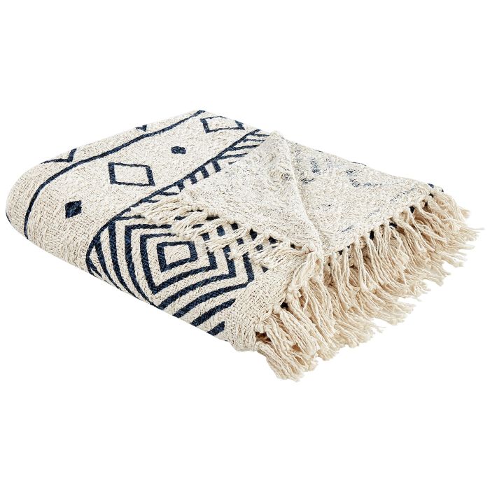 Cotton Blanket 150 x 200 cm Beige and Navy Blue NAJUY
