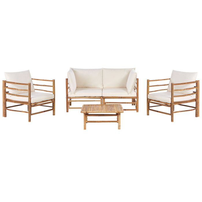 4 Seater Bamboo Garden Sofa Set Off-White CERRETO
