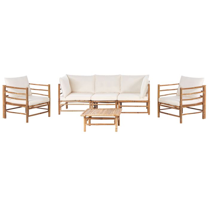 5 Seater Bamboo Garden Sofa Set Off-White CERRETO