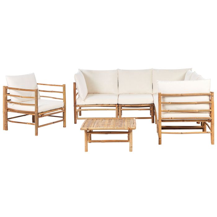 6 Seater Bamboo Garden Corner Sofa Set Off-White CERRETO