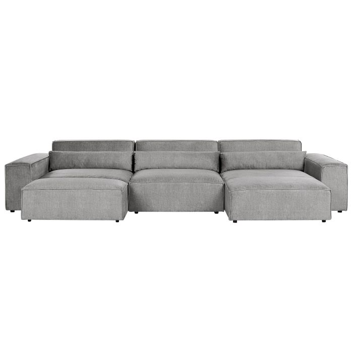 Left Hand 3 Seater Modular Fabric Corner Sofa with Ottoman Grey HELLNAR