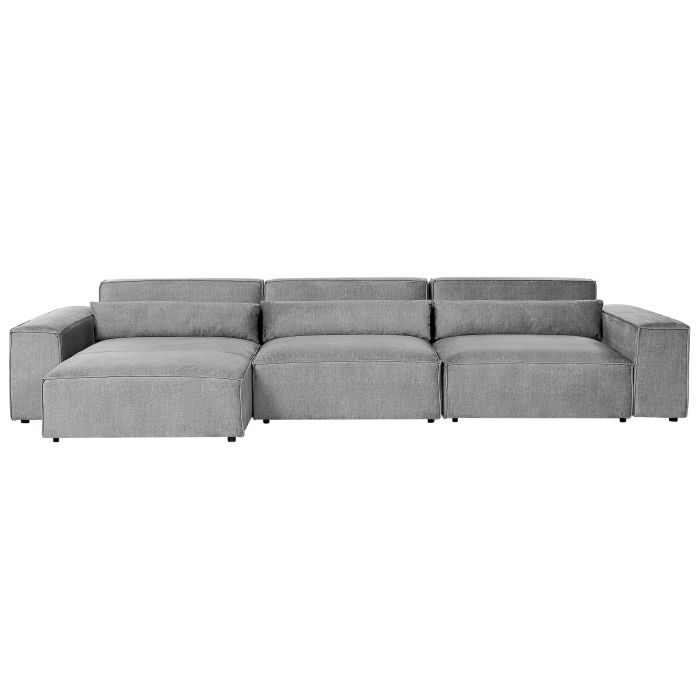 Right Hand 3 Seater Modular Fabric Corner Sofa Grey HELLNAR