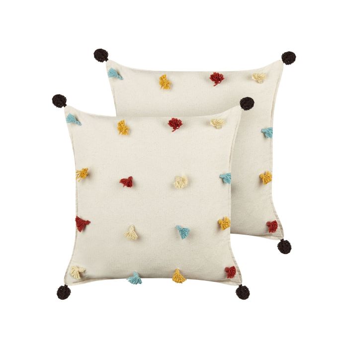 Set of 2 Cotton Cushions 45x45cm Light Beige