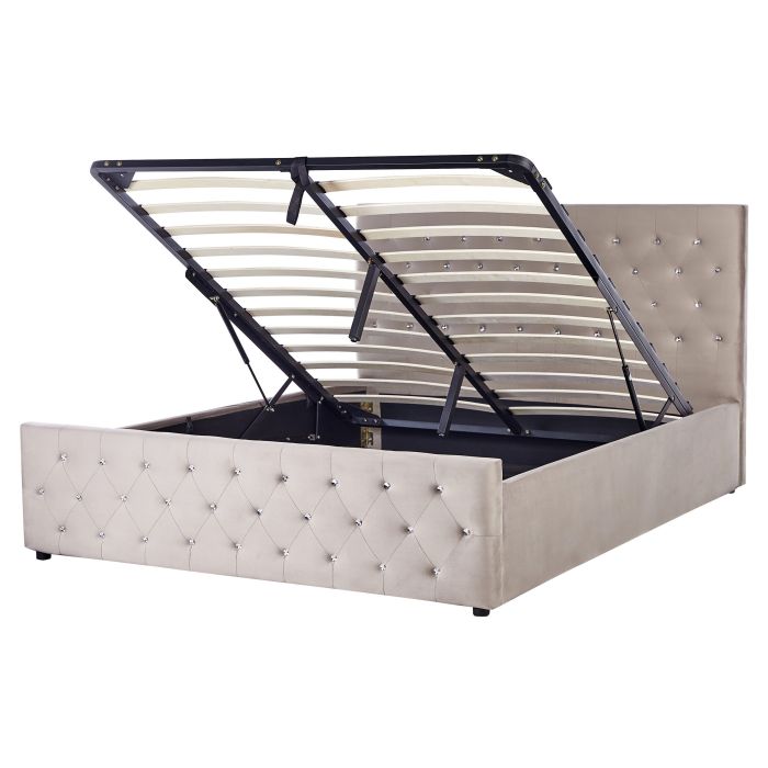 Velvet EU King Size Ottoman Bed Taupe AMIENS