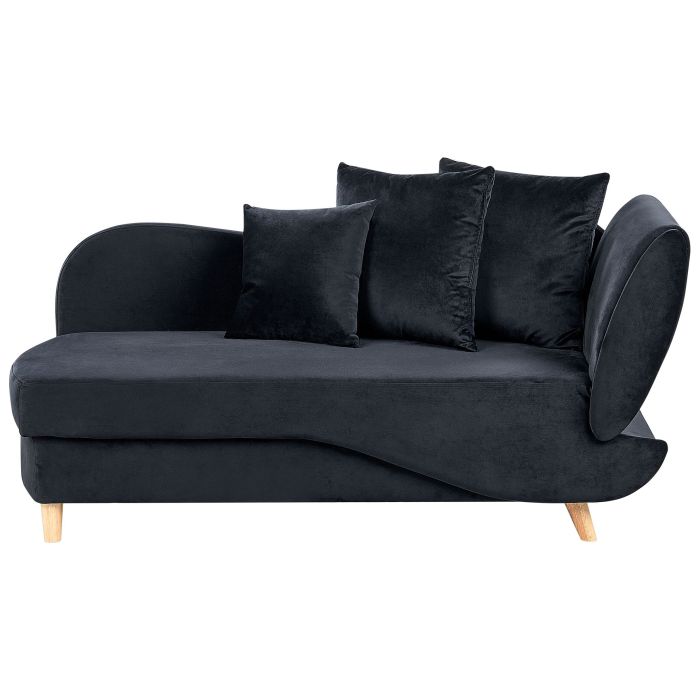 Right Hand Velvet Chaise Lounge with Storage Black MERI II