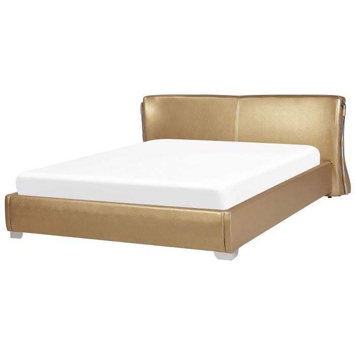 Leather EU Super King Size Bed Gold PARIS