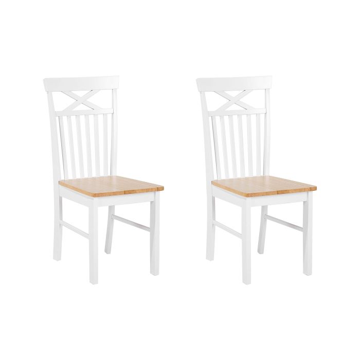 Set of 2 Wooden Dining Chairs Light Wood and White HOUSTON