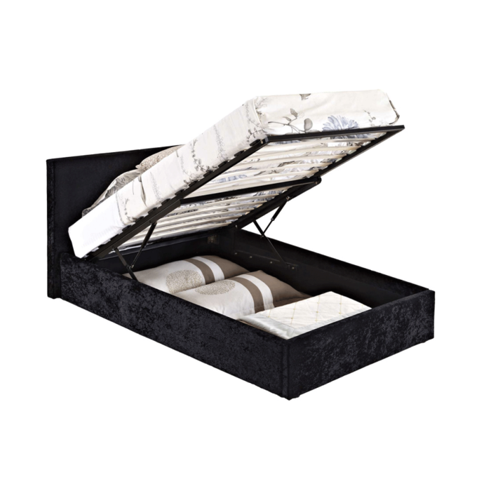 Birlea Berlin Fabric or Crushed Velvet Ottoman Bed - Double 4ft6 Black Crushed Velvet