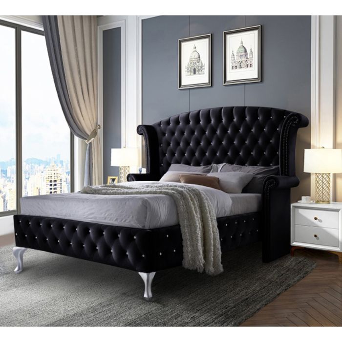 President Plush Velvet Bed - Black in 5 Sizes