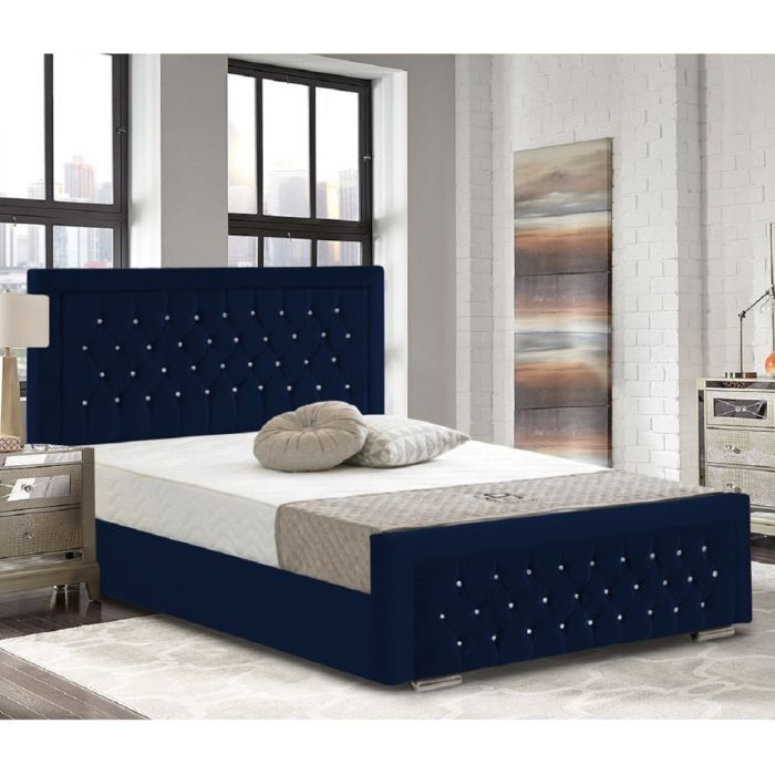 Litva Crush Velvet Bed - Blue in 5 Sizes