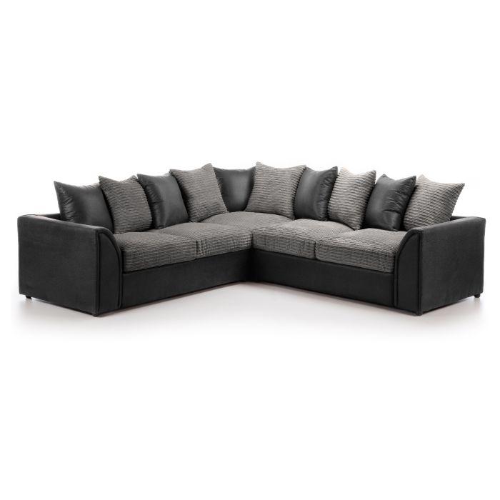 BRANDON Jumbo Cord Large 5 Seater L Shaped Scatterback Corner Sofa - Black and Grey