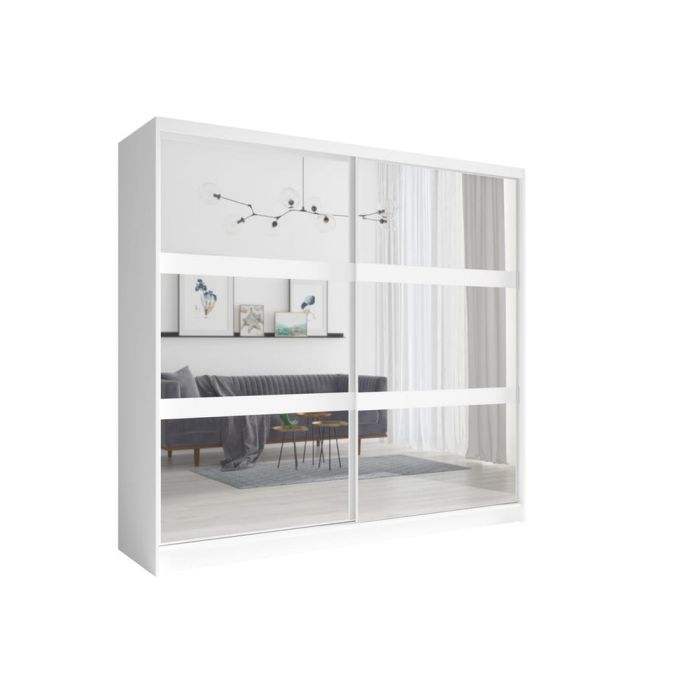 Sliding Wardrobe - FINORIA 2 Door Mirrored Wardrobe White 230cm