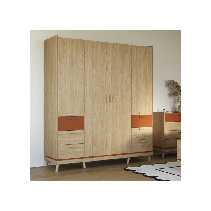 RAVEN 4 Door Wardrobe with 6 Drawers Oak - 190cm