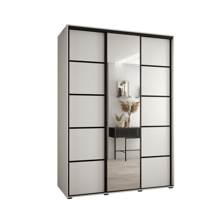 Sliding Wardrobe - CAVESSA 3 Door Mirrored Wardrobe White 180cm