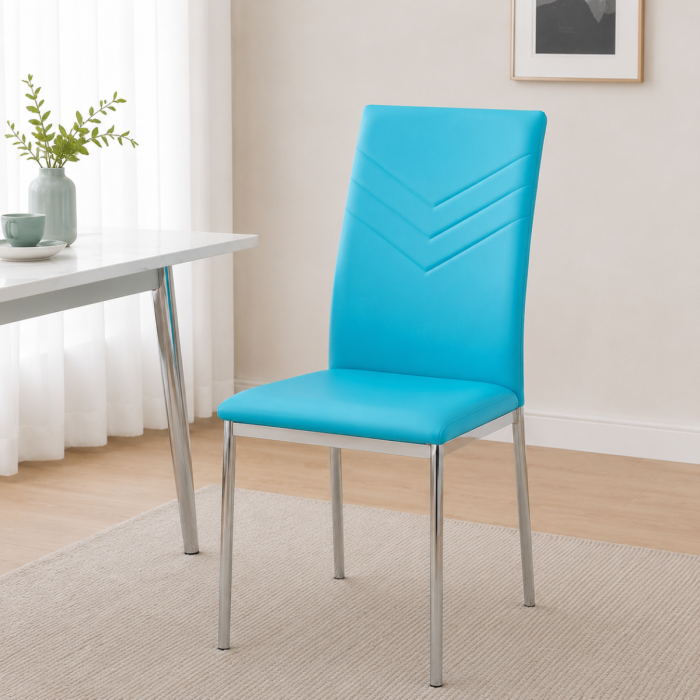 Lyme Regis Leather Effect Chrome Dining Chairs Set of 4 - Blue
