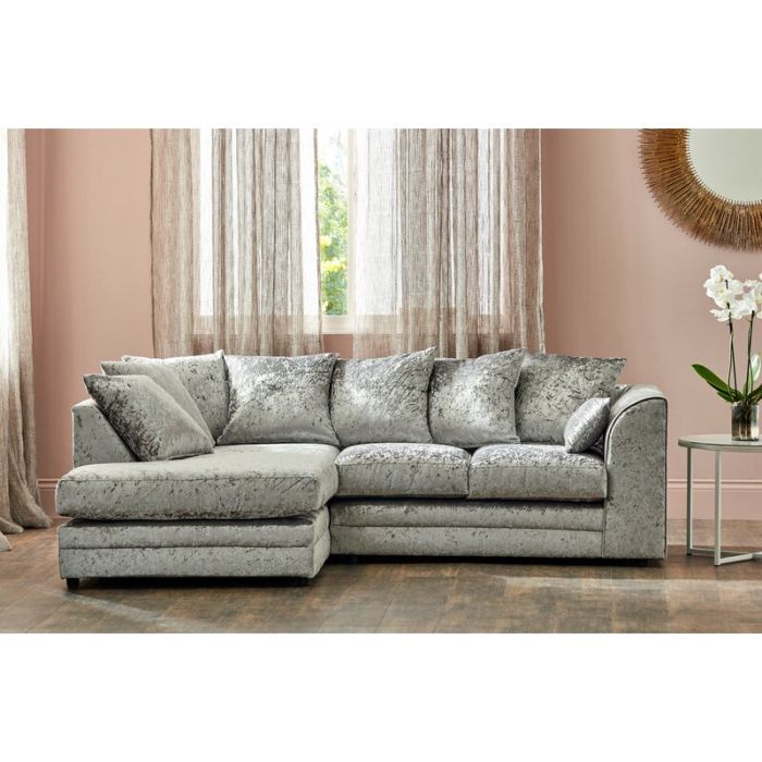 WILLA Crushed Velvet 4 Seater L Shaped - Left Hand Facing Corner Sofa - Silver