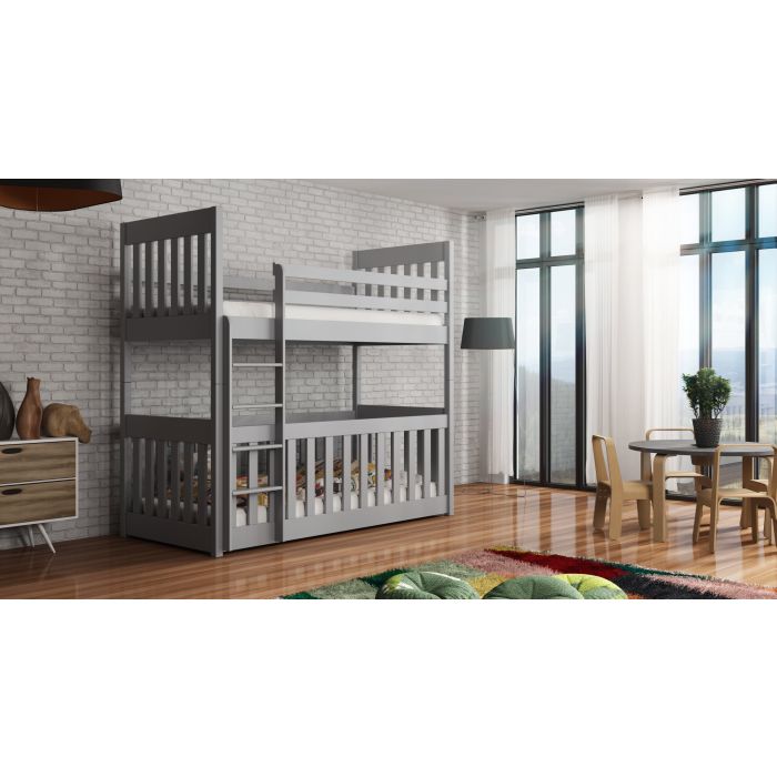 Kristofer Wooden Bunk Bed with Cot Bed and Bonnell Foam Mattress - Grey