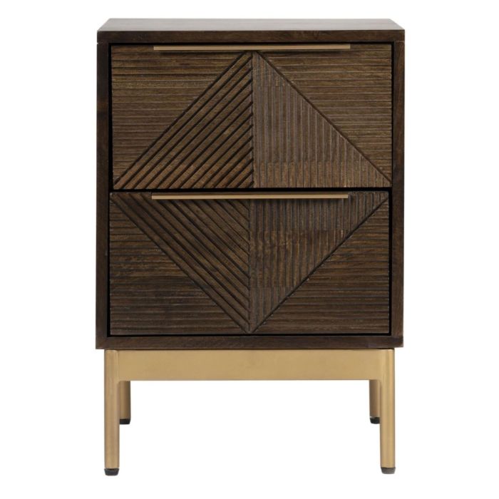 Cristina Grooved Design 2 Drawer Bedside Table - Mango Dark Finish