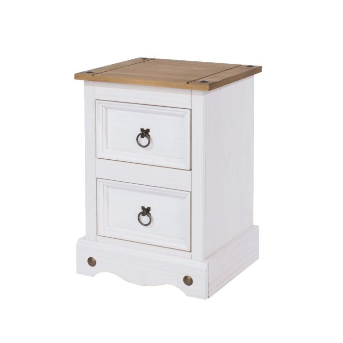 Corona 2 Drawer Bedside Table - White