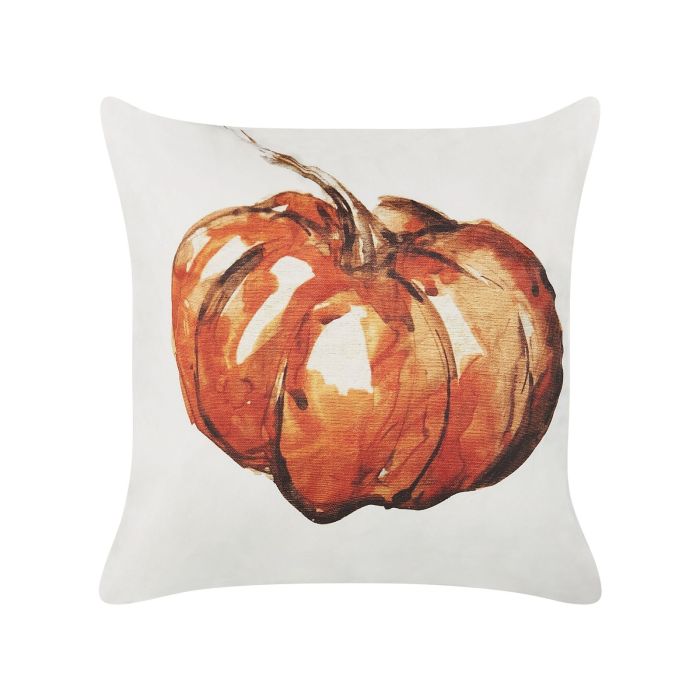 Velvet Cushion Pumpkin Motif 45x45cm Beige and Orange