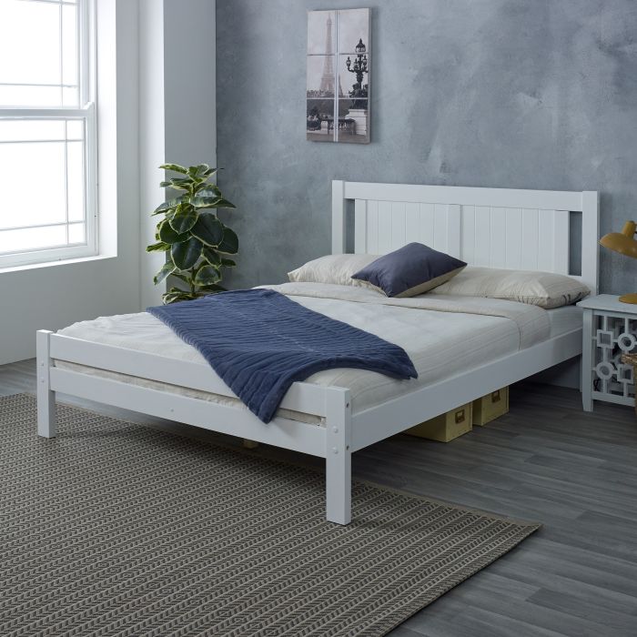 Kingsize Bed - FLORY 5ft Wooden Bed White