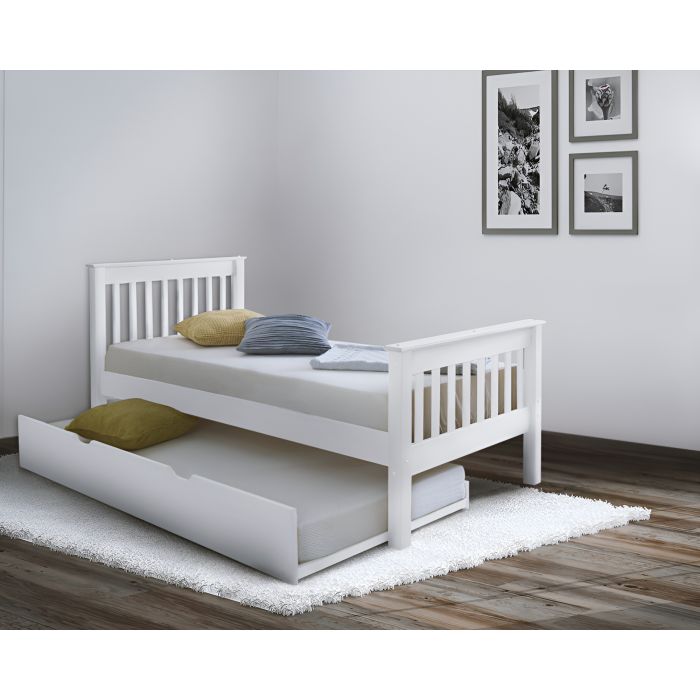 Single Bed - SEVON 3ft Wooden Trundle Bed White