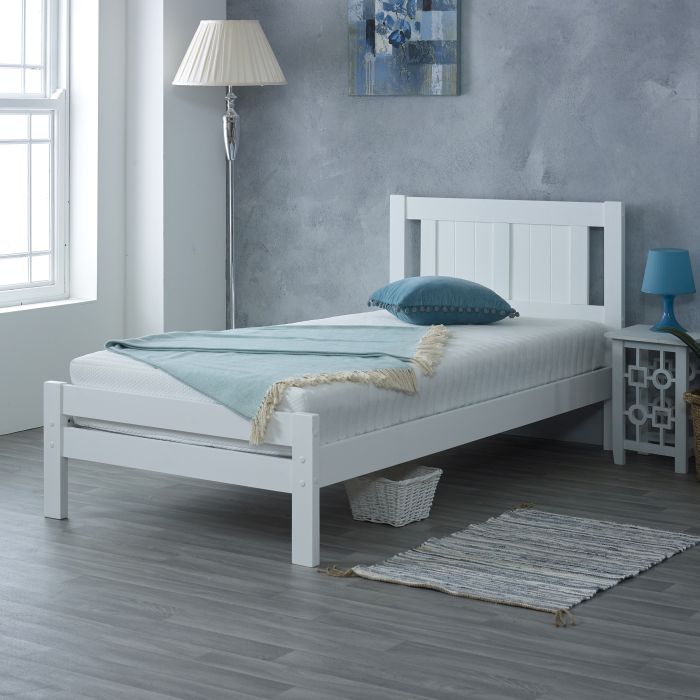 Small Double Bed - FLORY 4ft Wooden Bed White