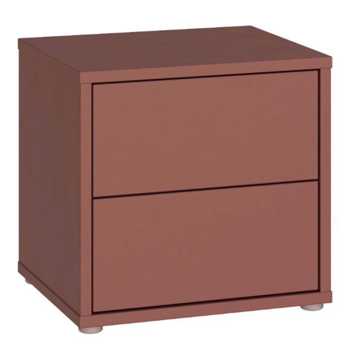 AVELINE Low Bedside Table Cabinet with 2 Push to Open Drawers - Terracotta
