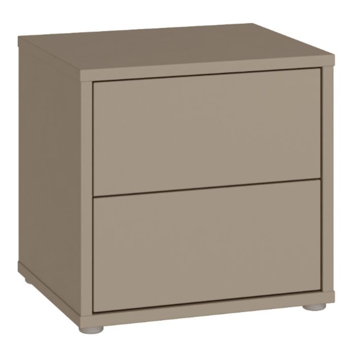 AVELINE Low Bedside Table Cabinet with 2 Push to Open Drawers - Taupe