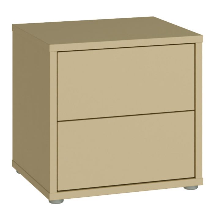 AVELINE Low Bedside Table Cabinet with 2 Push to Open Drawers - Butter Yellow