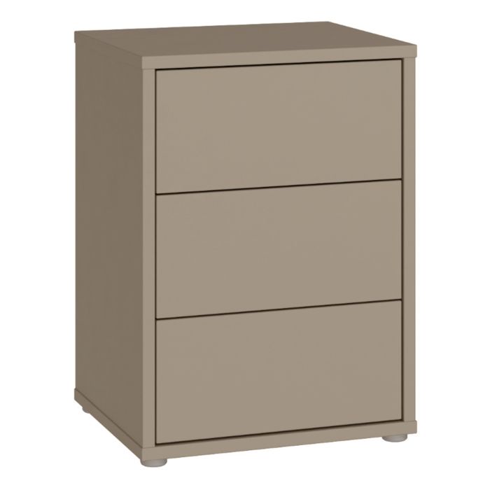 AVELINE Bedside Table Cabinet with 3 Push to Open Drawers - Taupe