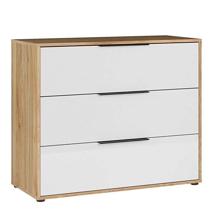 NORDELL Oak Finish Chest of Drawers - Medium-sized, 3 White Drawers