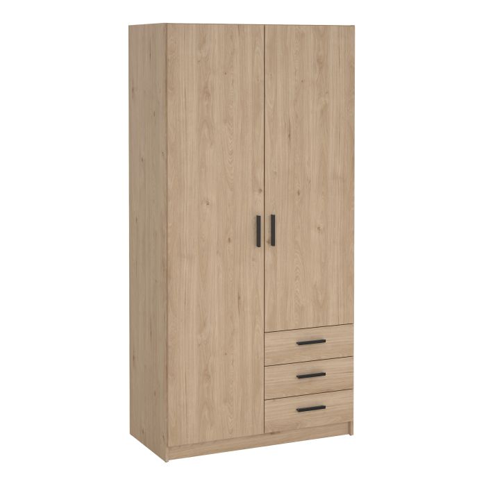 VELOCI 2 Door Wardrobe with 3 Drawers Oak - 99cm